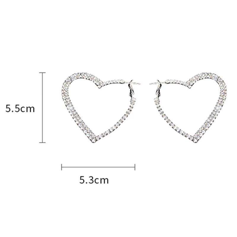 Y2K Accessories Shiny Peach Heart Hoop Earrings Korean Fashion Crystal Love Earrings for Women Punk Aesthetic 2000S Jewelry
